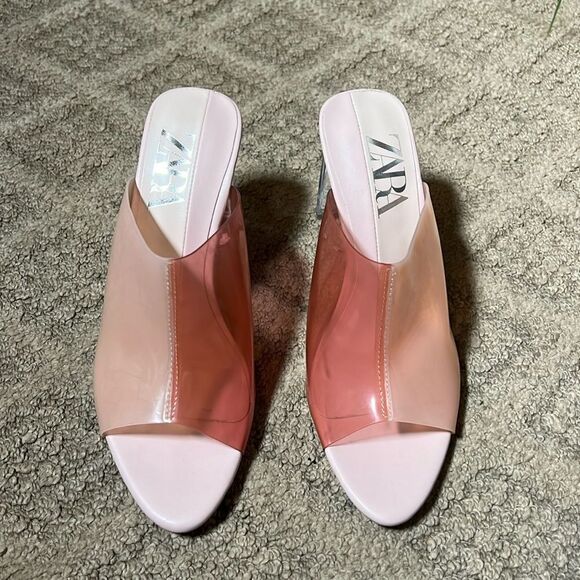 Zara Pink Vinyl Methacrylate Heeled Slide Sandals – Size 36 (US 6) - Picture 1 of 9